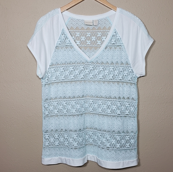 **Sold** Chico's Pieced Lace Short Sleeve Tee Top 2 / L - Picture 2 of 7